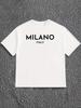 Unisex Weißes Rundhals-Kurzarm-T-Shirt Mit Milano Italien Textgrafik Weicher Stoff Lässiges Tägliches Tragen Trendiges T-Shirt