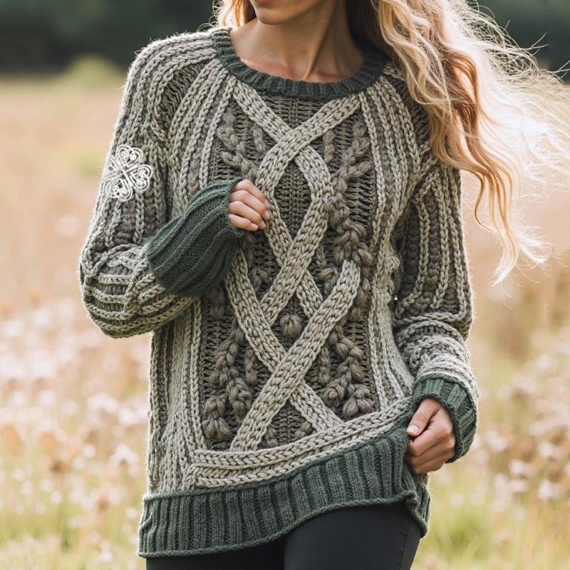 2025 Autumn/Winter 3D Print Round Neck Knit Sweater for Europe & America