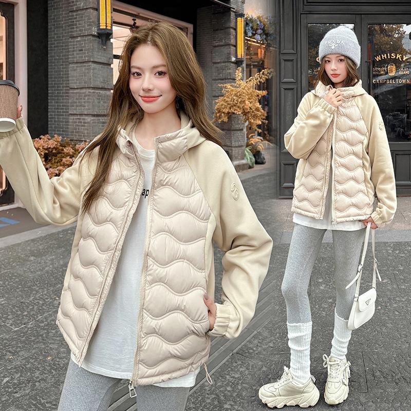 Splicing down cotton-padded clothes short winter new fashion hooded loose cotton-padded clothes jacket cotton-padded jacket