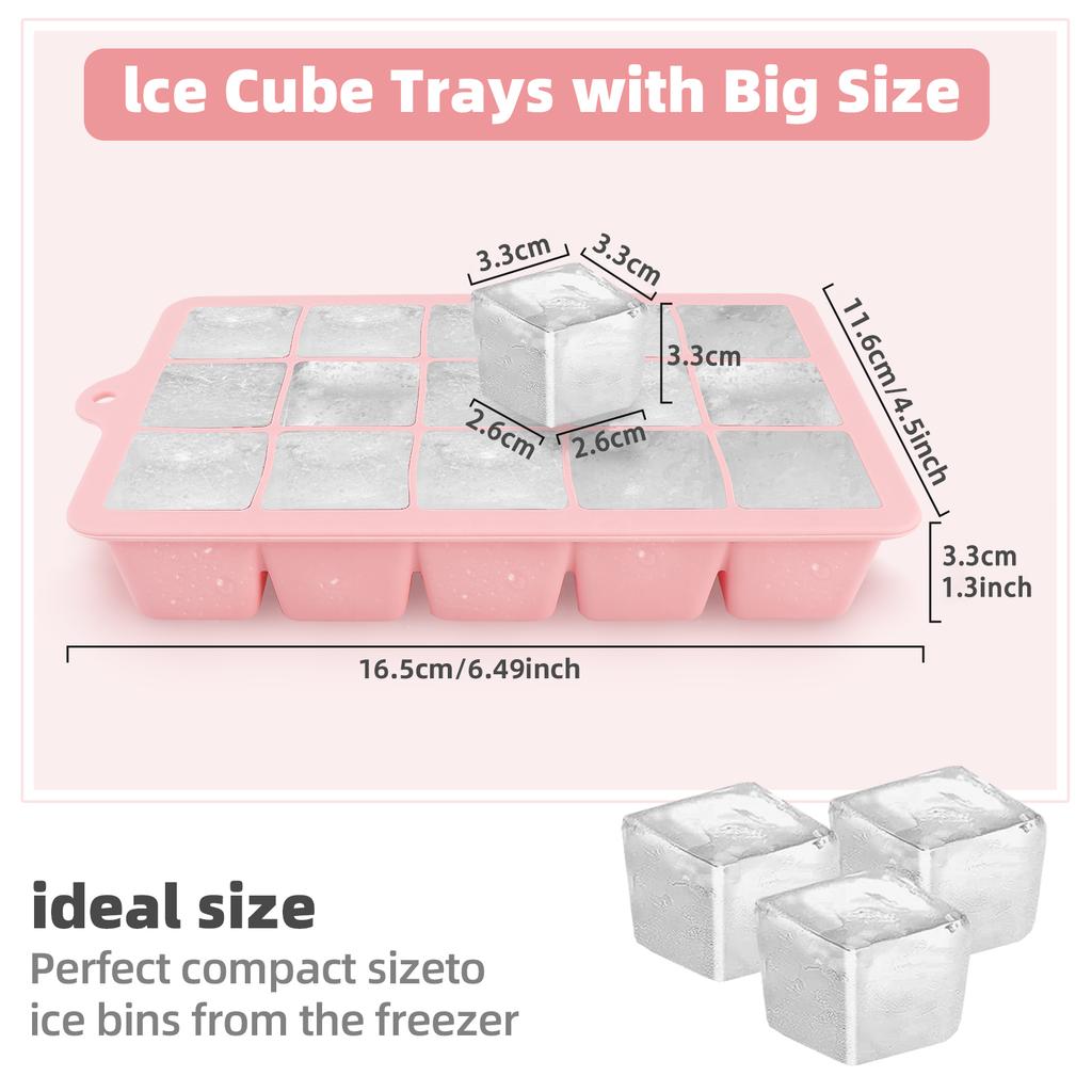 Ice Cube Tray, Easy-Release Silicone Large Ice Moulds with Removeable Lids