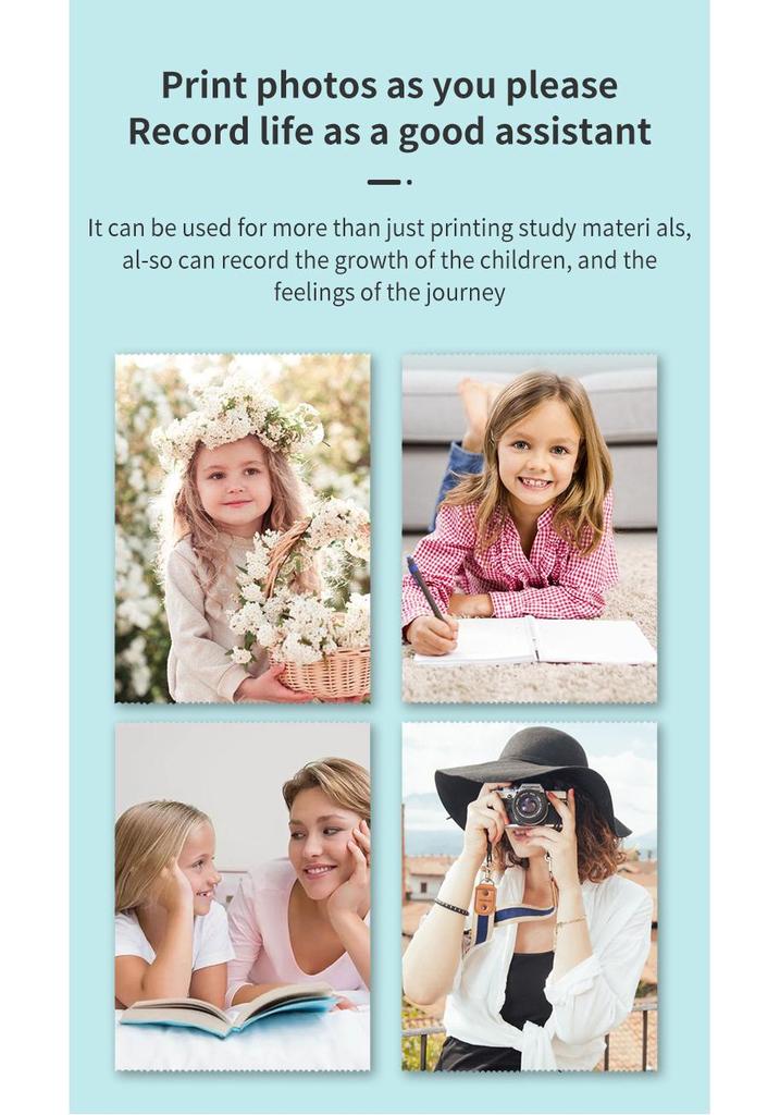 Mini Student Photo & Text Label Thermal Printer - No Ink, Bluetooth Compatible