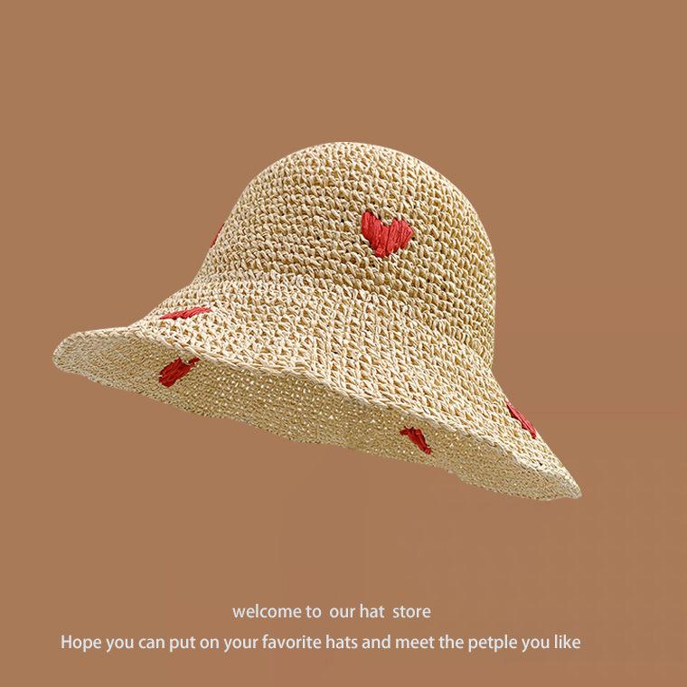 Hat Women's Spring and Summer Versatile Big Brim Straw Hat Summer Seaside Bucket Hat Face Small Sunscreen Hat Sun Hat
