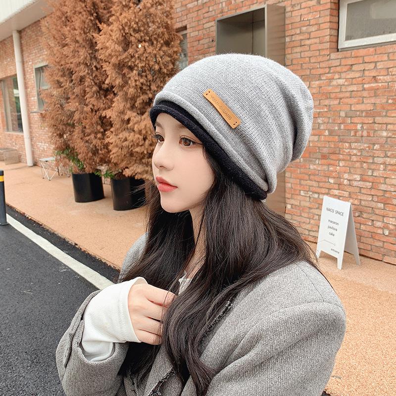 Curled Edge Fashionable Knitted Pullover Hat for Women Ear Protection Outdoor Confinement Warm Color Matching Toe Cap  Wool Pile Hat for Men