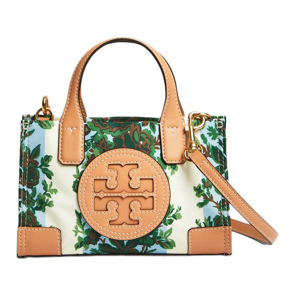 

Tory Burch Ella 18 Double T Logo Vine Print Zipper Tote Bag Women Tote Blue Green 143164-960 Basic Set (Bag+Dust Bag)