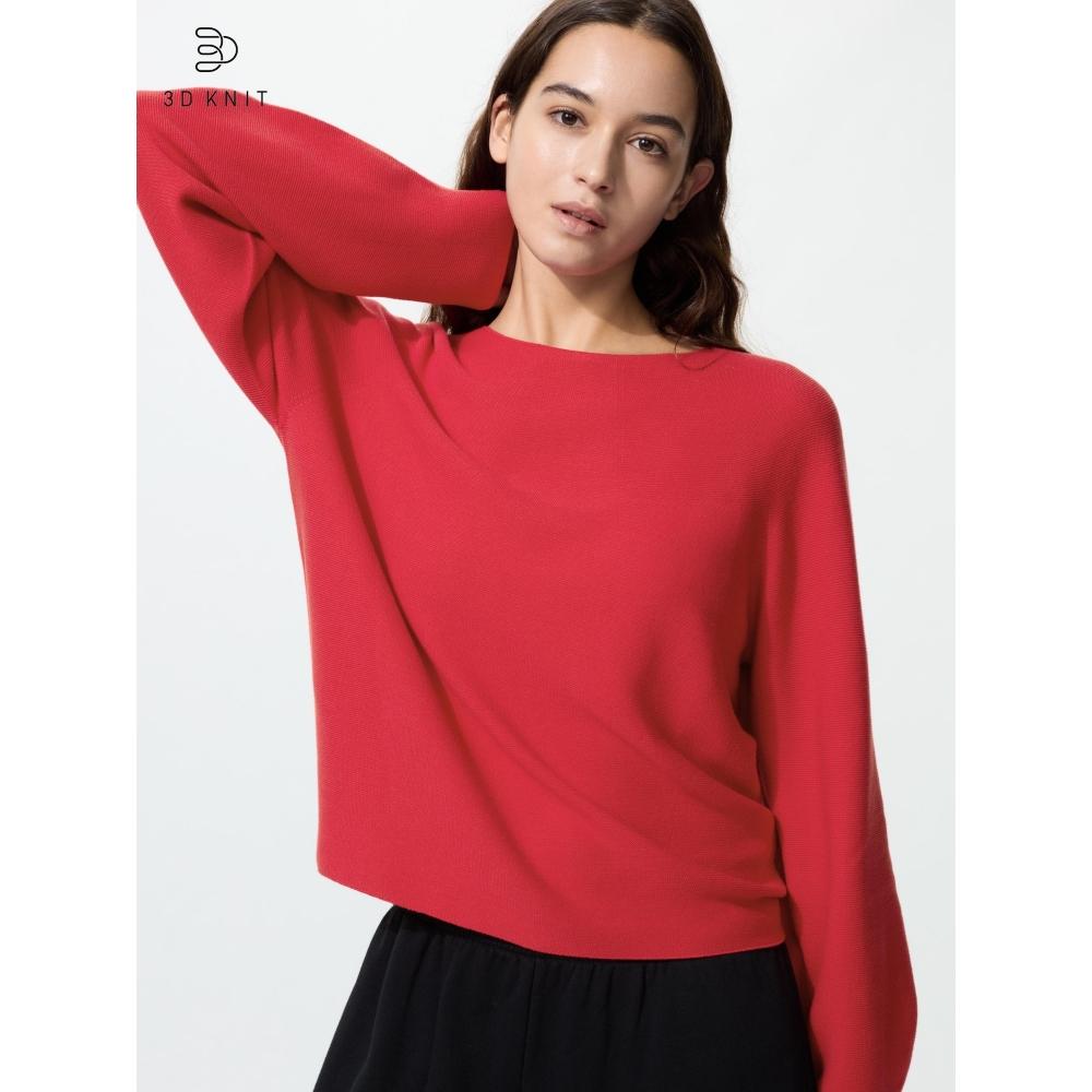 Uniqlo 3d Knit Cotton Crew Neck Volume Sleeve Sweater