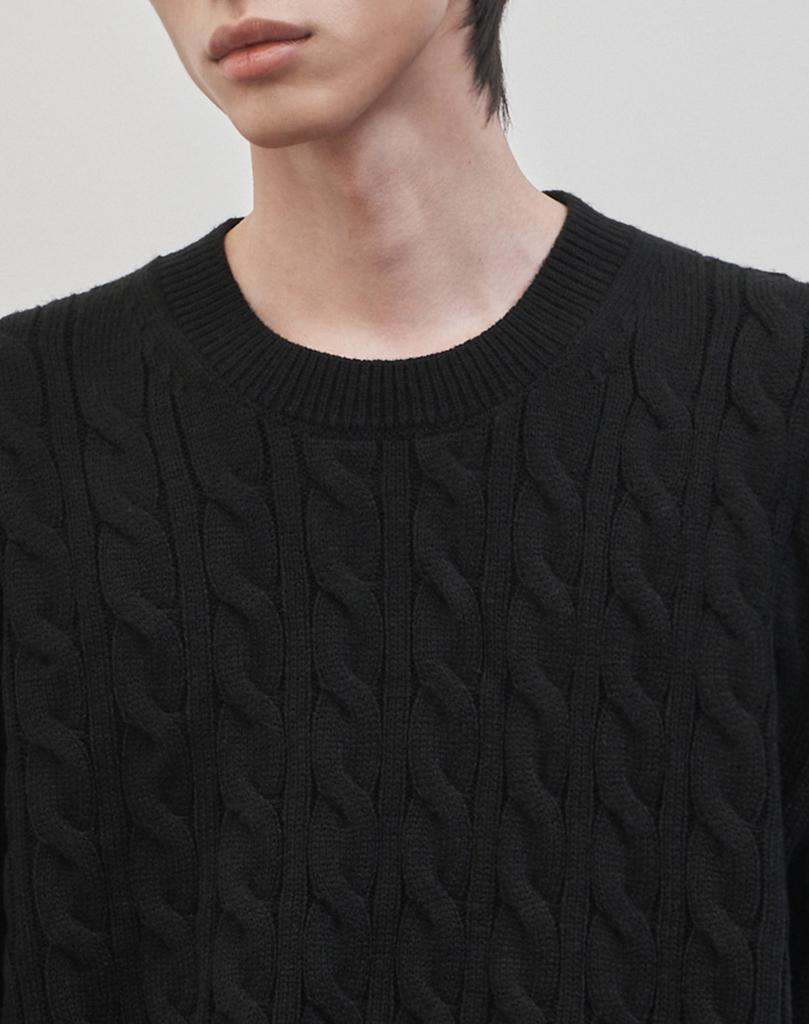 WORK ON BODY OFF Tresso Semi-Overfit Cable Long Sleeve Knit [Black]