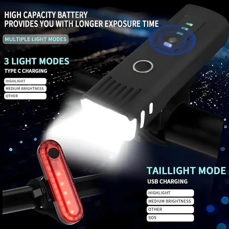 1/2 Pack Rechargeable Bike Light Set  Headlight & Rear Taillight, Waterproof Cycling Lights for Night Riding Mountain/Road Bikes