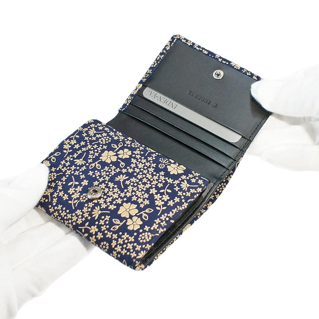 Indenya Inden Bifold Wallet with H-shaped Bill Compartment and Box-Shaped Coin Purse, Deerskin Leather, Navy Blue with White Lacquer, American Blue