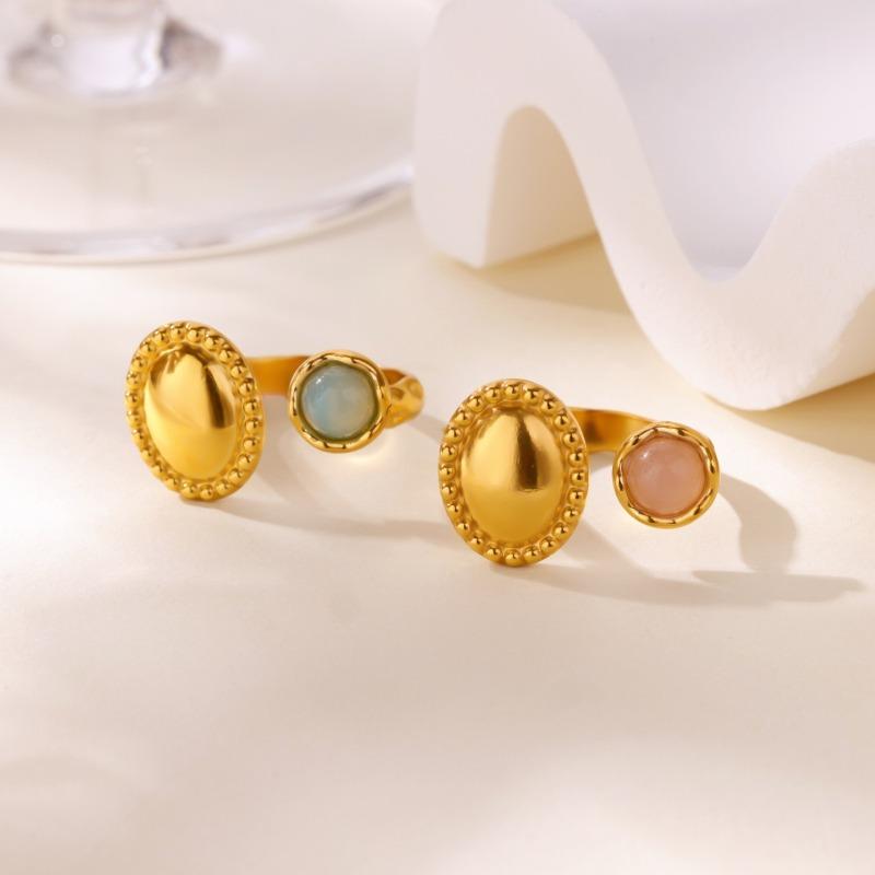 Vintage opal wide-body geometric ring women's pink gemstone open ring fashion women's index finger ring ring