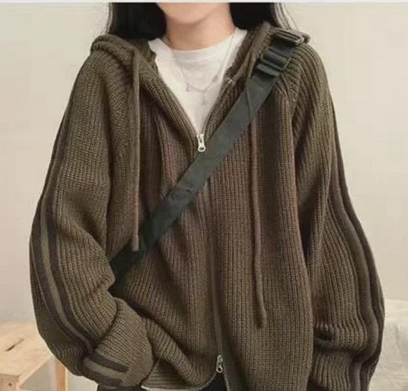 Korean Autumn/Winter Hooded Drawstring Loose Fit Sweater Jacket