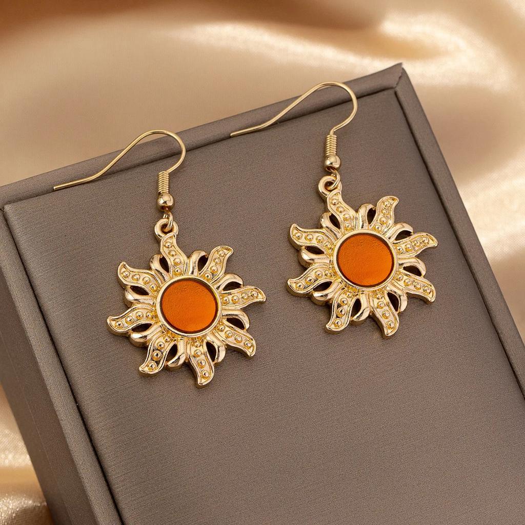 Vintage Sun Flower Earrings for Women Girls Retro Big Sunflower Earrings Jewelry Prevent Allergy Party Accessories Gift Jewelry