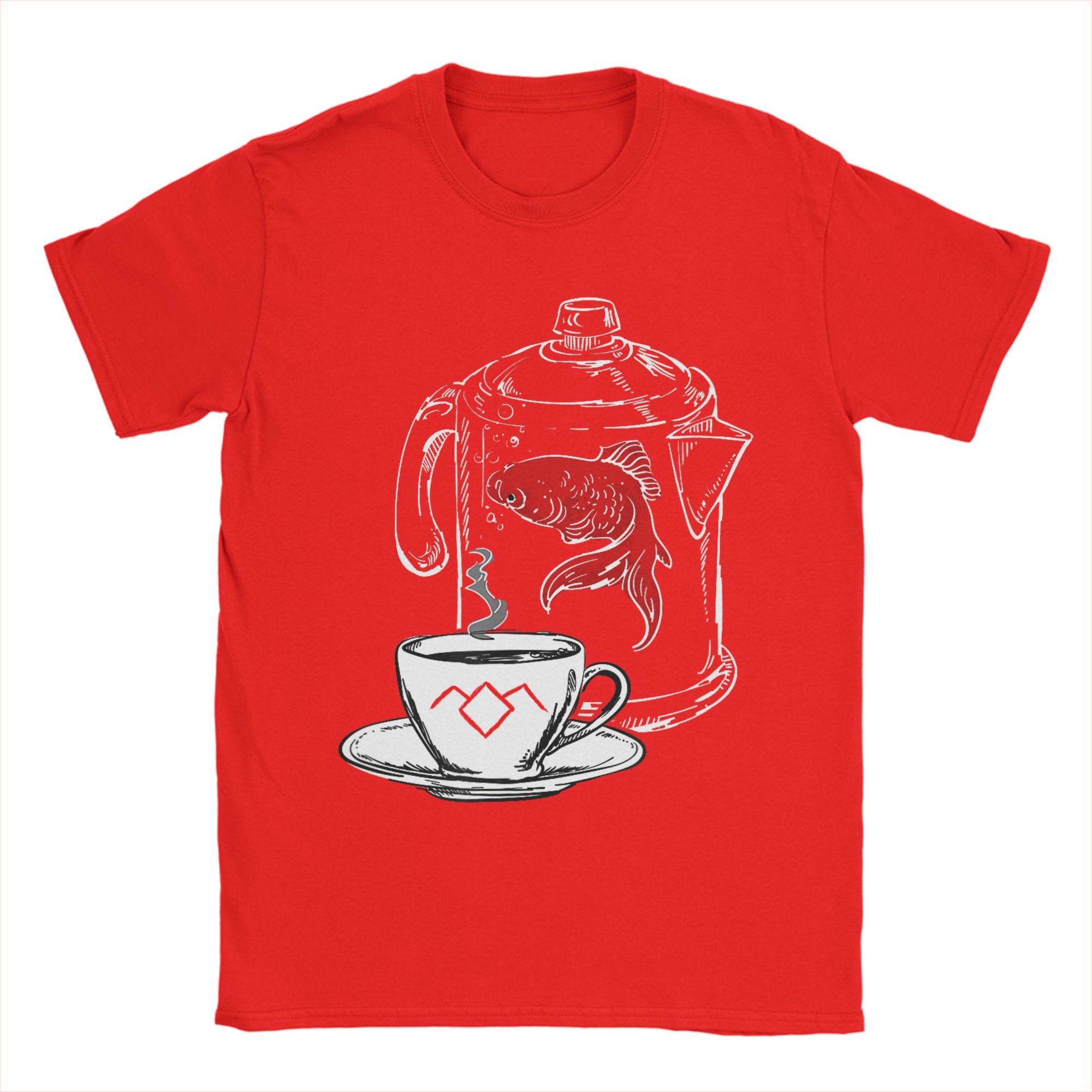 

Funny Twin Peaks Coffee Cup and Fish Outlines TShirts Unisex Round Collar Cotton T Shirts Short Sleeve Tees Classic Clothing S