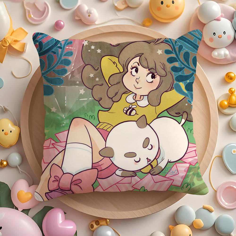 B-Bee And P-Puppycat Cushion Cover Short Plush Double-Sided Printing Home Machine Washable In Warm Winter Pillow Case