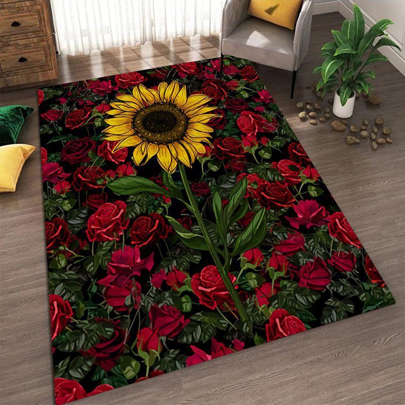 Sunflower Pattern Living Room Carpet Dirt Resistant and Easy To Maintain Foot Mat Bedroom Large-sized Floor Mat