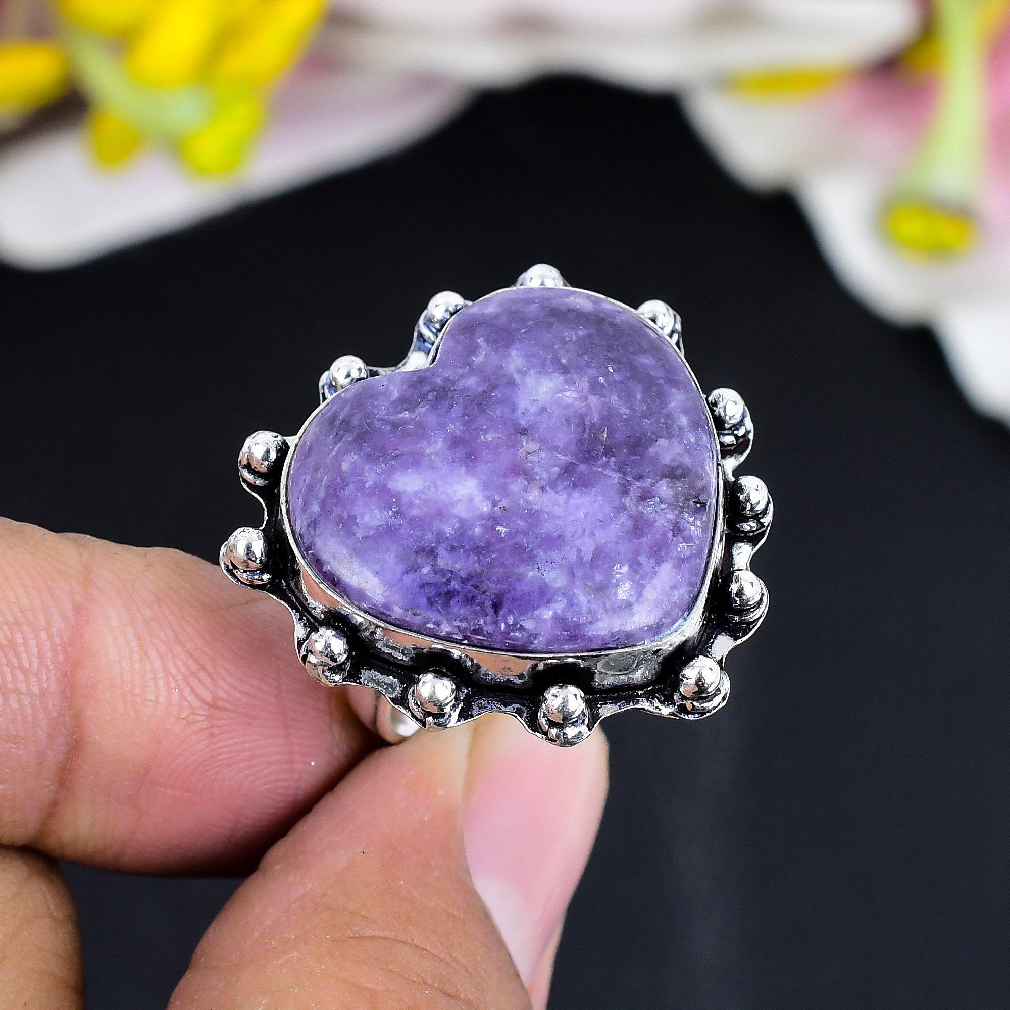 

Lepidolite Gemstone Handmade 925 Sterling Silver Jewelry Ring Size 9 KG-1688