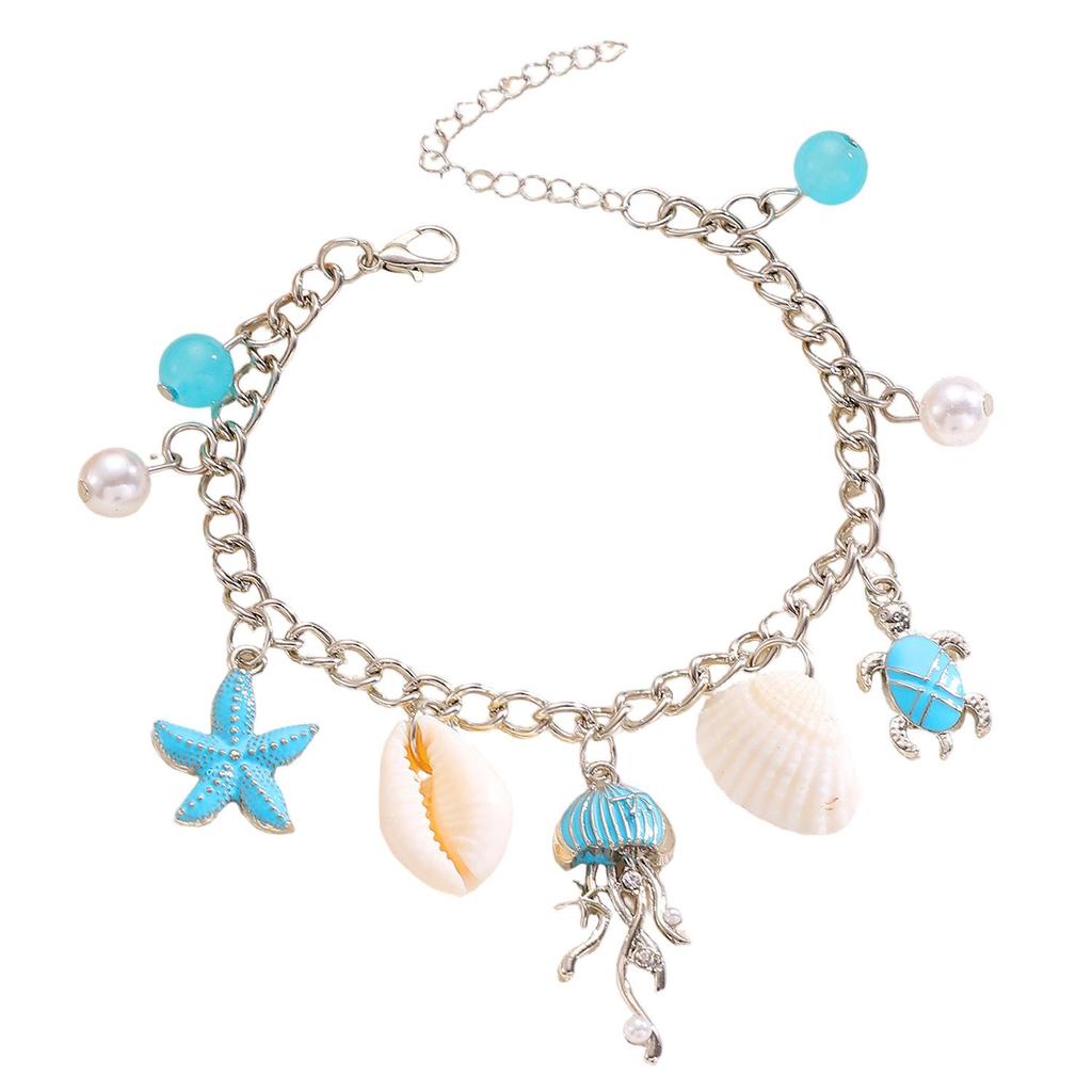 Customized Starfish Shell Anklet: Bohemian Turquoise Beach Accessory for Women
