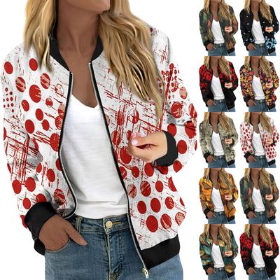 Jaquetas para mulheres manga comprida leve zíper cropped estampa casacos casuais acolchoados com bolsos