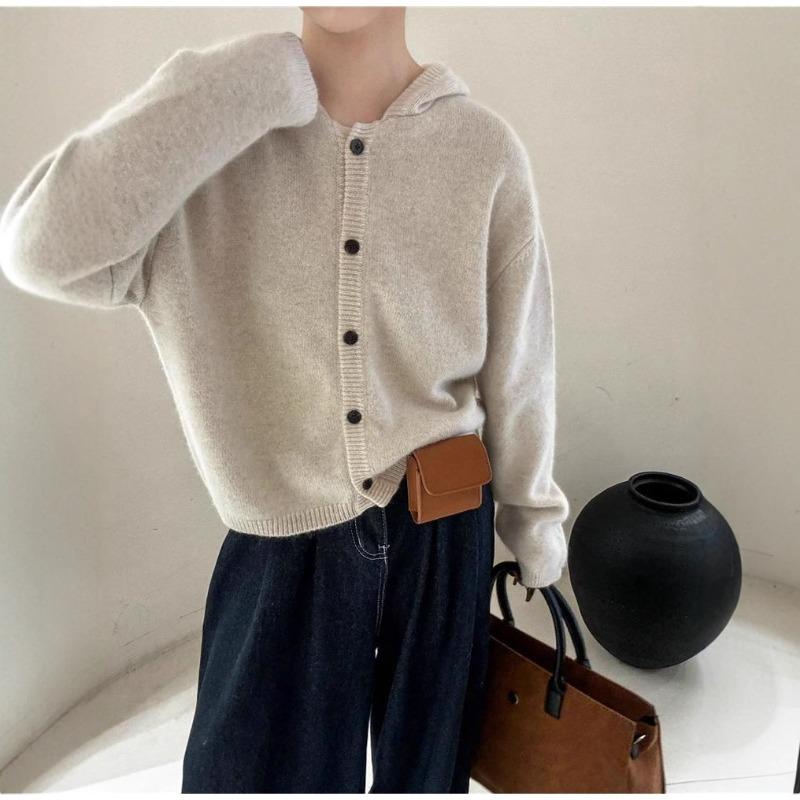 Retro autumn and winter new casual hooded knitted cardigan for women loose soft waxy thin sweater jacket for women