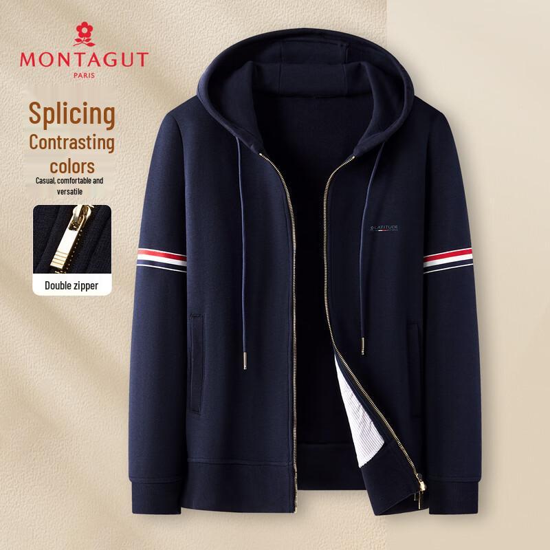 MONTAGUT Men s Hooded Colorblock Zipper Jacket M