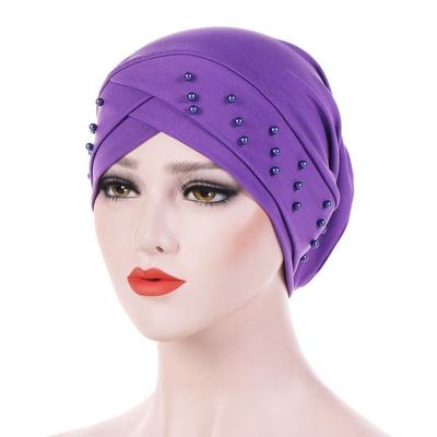 Cappello con foulard indiano elastico con perline incrociate sulla fronte per chemioterapia