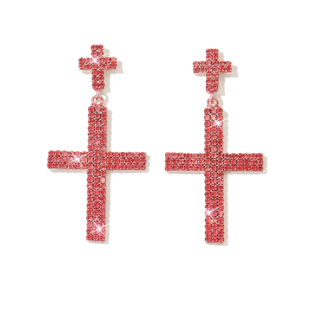 Cross Rhinestone Earrings Long Full Diamond High-End Fashion Earrings Women'S Earrings