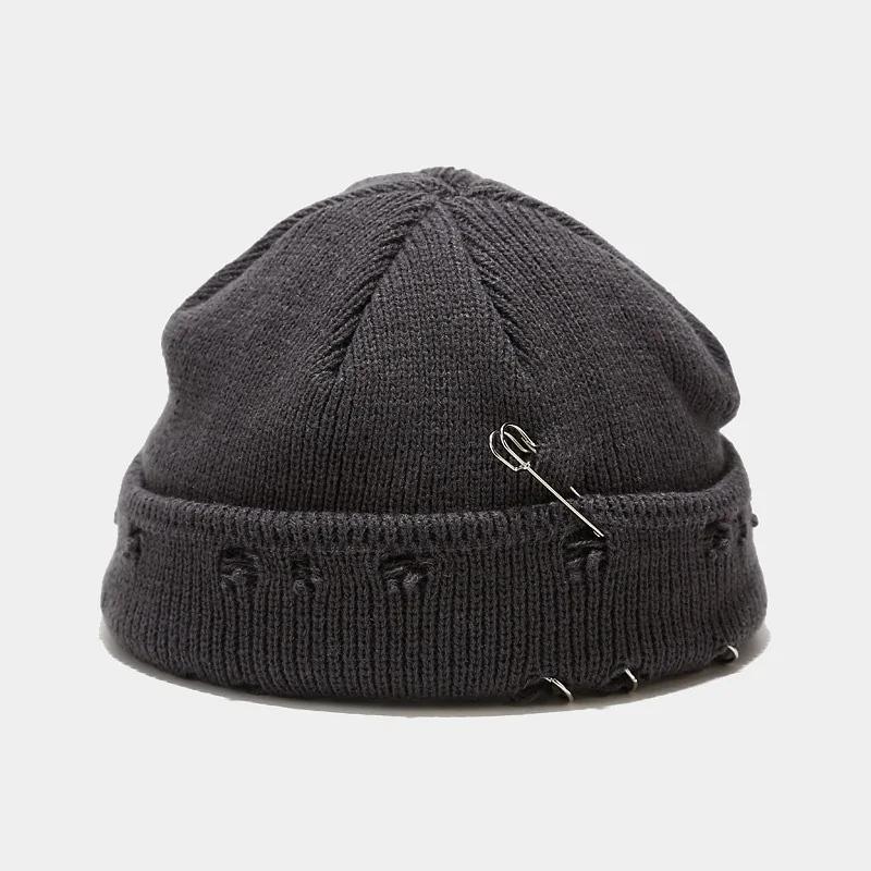New Winter Harajuku Beanies Knitted Hat Women Fashion Warm Thick Men Hip Hop Pin Hole Skullcap Short Hat Unisex Basic Cap
