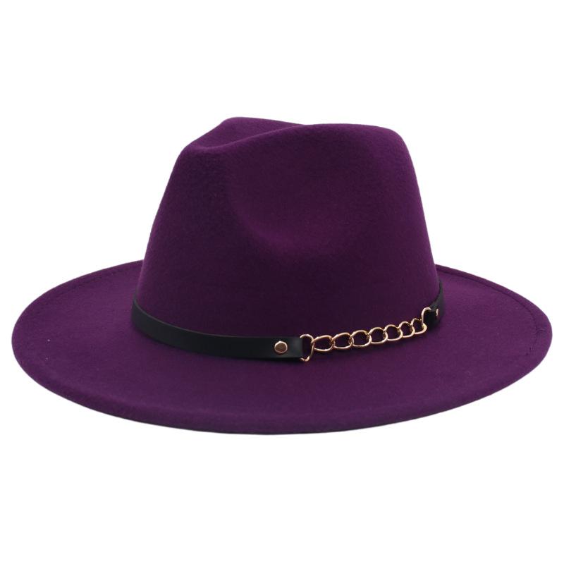 New Shanghai Gentleman Felt Hat, Belt, Iron Chain,Foreign Trade Top Hat, Light-Bottomed Fedora, Large Brim Hat