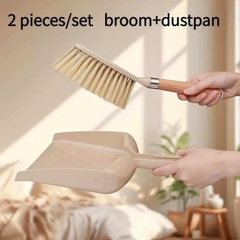 A set of small dustpan and wooden handle broom combination - suitable for cleaning sofas, tables, and small spaces