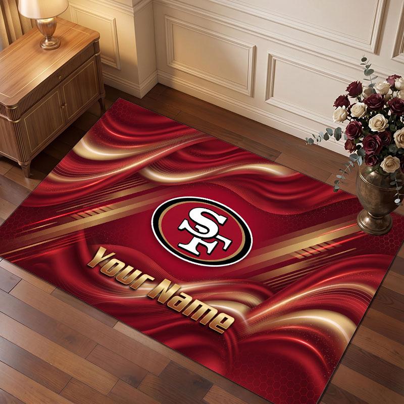 San Francisco 49ers Personalisierter Kristall-Samt-Teppich, Benutzerdefinierter Namens-Text Weicher Anti-Rutsch-Teppich für Wohnzimmer Schlafzimmer