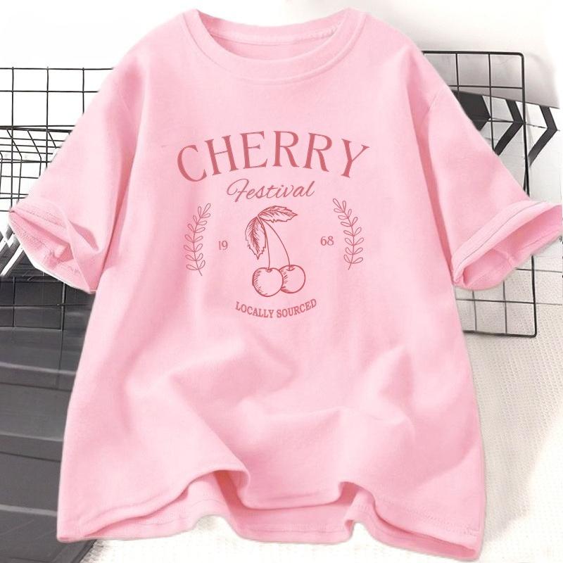 Cherry Vintage T Shirt WOMEN Cherry Festival TShirt Summer Fruit Graphic Tees Casual Cotton Short Sleeve Tshirt HighQuality
