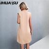 IHUASU Damenmode Sommer Frühling Einfarbig Druck POLO Hals Hohe Taille Freizeitkleider