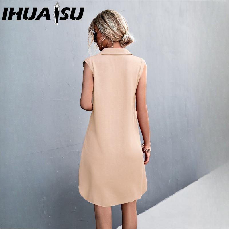 IHUASU Damenmode Sommer Frühling Einfarbig Druck POLO Hals Hohe Taille Freizeitkleider