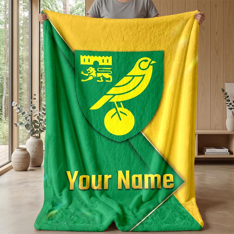 Norwich City Benutzerdefinierter Name Text Flanelldecke Fußball Logo Personalisierte Fleece-Kuscheldecke Besonderes Geschenk für Sofa Schlafzimmer Zuhause
