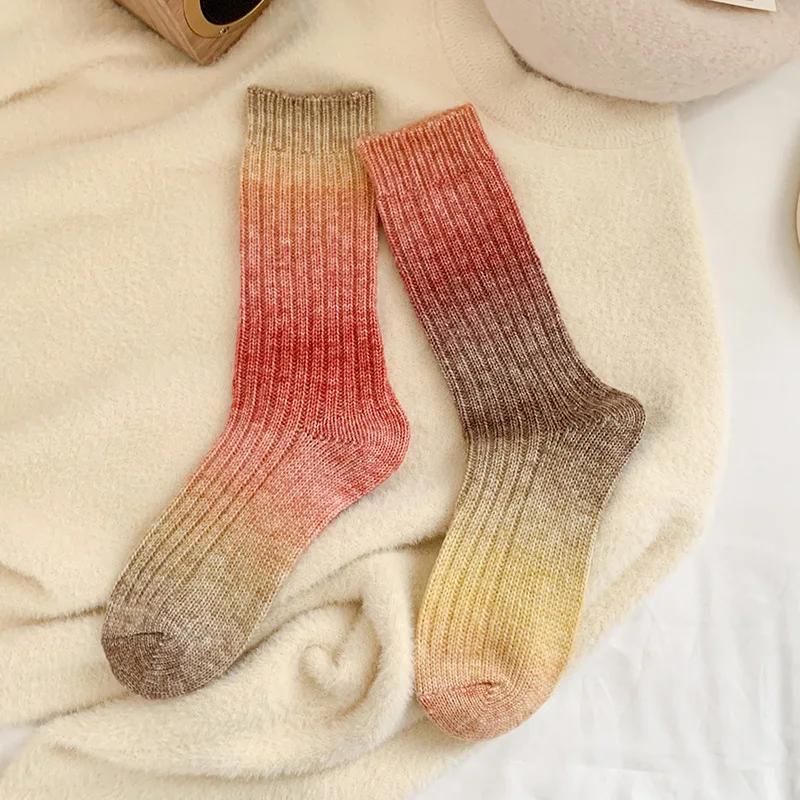 Winter Thick Warm Long Socks Gradient Wool Cashmere Kawaii Socks Women Thermal Floor Sleeping Socks New  Gift Autumn New