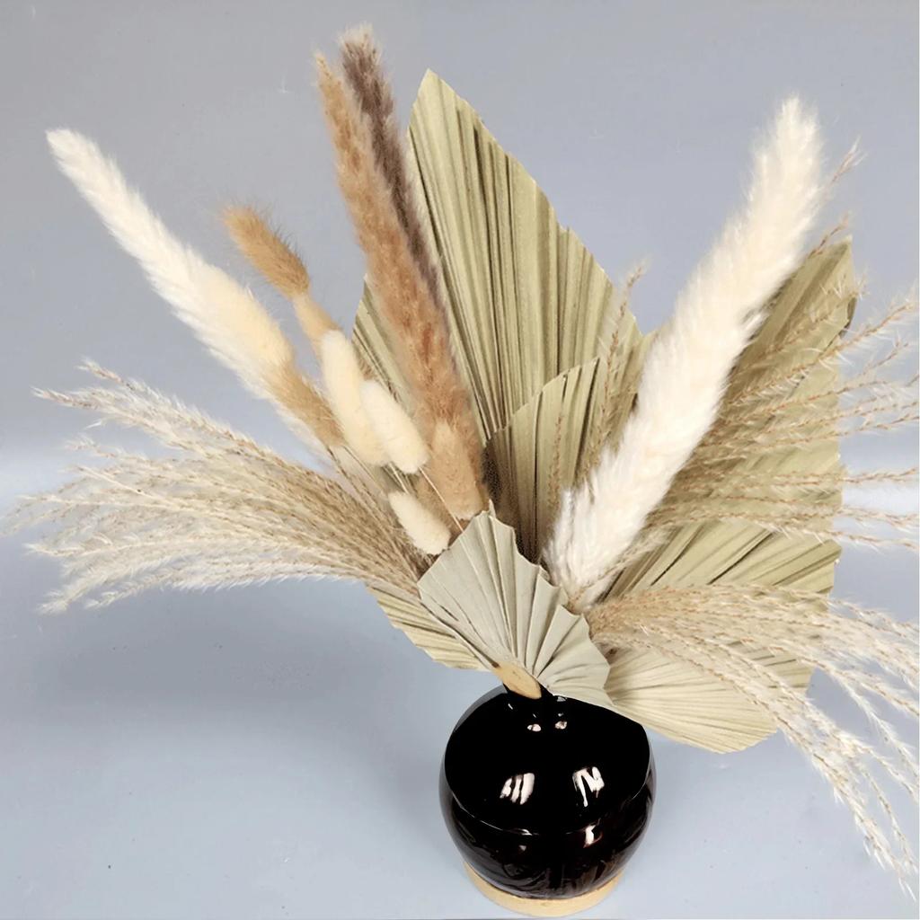 19pcs Simulation Palm Leaf Reed Rabbit Tail Grass Pampas Grass Flower Bundle Bohemian Wedding Home Decor Flowers Bouquet