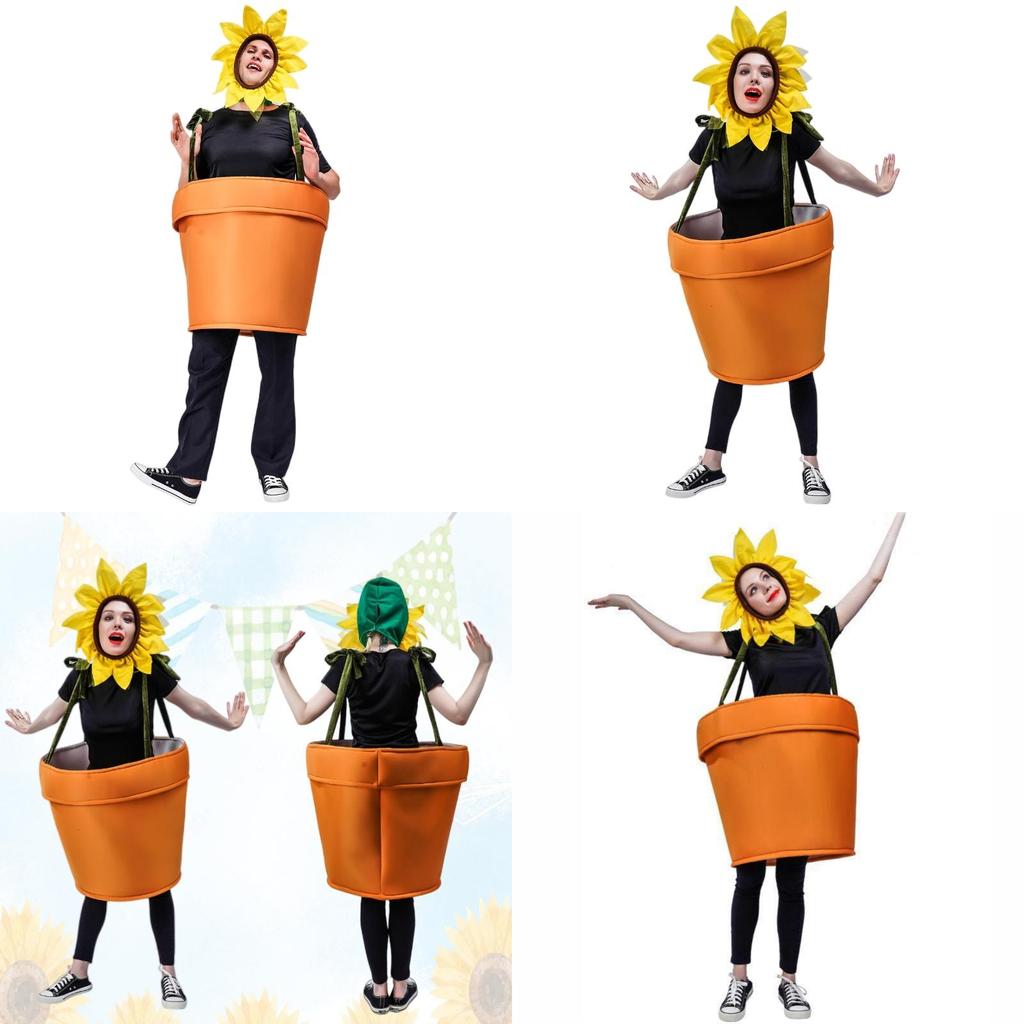 Whimsical Sunflower Pot Plant Dress For Cosplay And Dancing