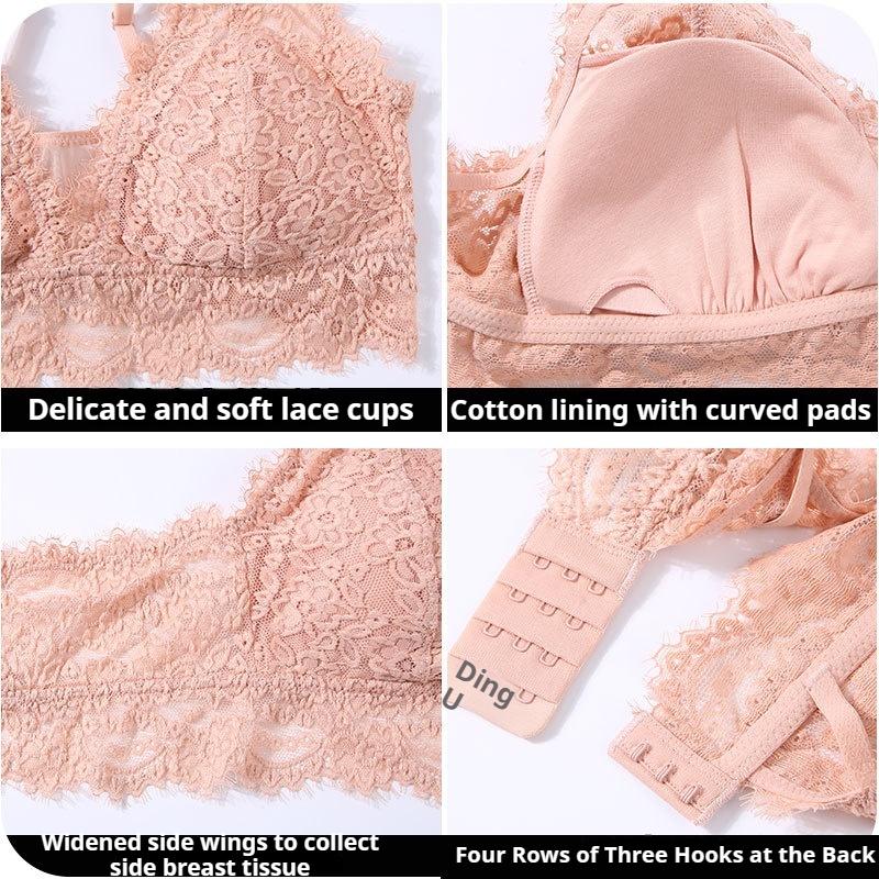 Francouzský styl Bezdrátová krajková souprava Spodní prádlo Kalhotky Dámské Sexy Čistá touha Push-up podprsenka Pohodlné k pokožce šetrné Trojúhelníčkové kalhotky
