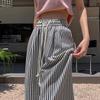 Summer Striped High-Waist Drawstring Wide-Leg Pants for Women - Casual Loose Slimming Lazy Relaxed Thin Trousers