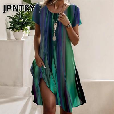 JPNTKY Fashion Summer Spring  Short Sleeve O-Neck Casual Dresses