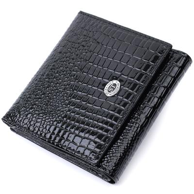 Women's Compact Wallet Made of Genuine Patent Leather ST Leather 22688 Black