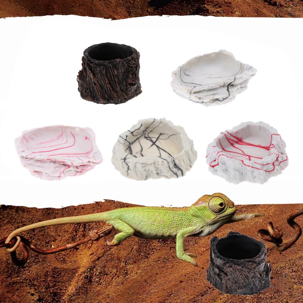 2Pcs Resin Bowl Dish Feeder Plate for Terrarium Reptile Tanks- Tree Stump Shape