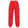 Men Glossy PU Leather Jogger Pants with Metal Chain Detail Elastic Waistband Side Pockets Punk Clubwear Trousers for Rave Party