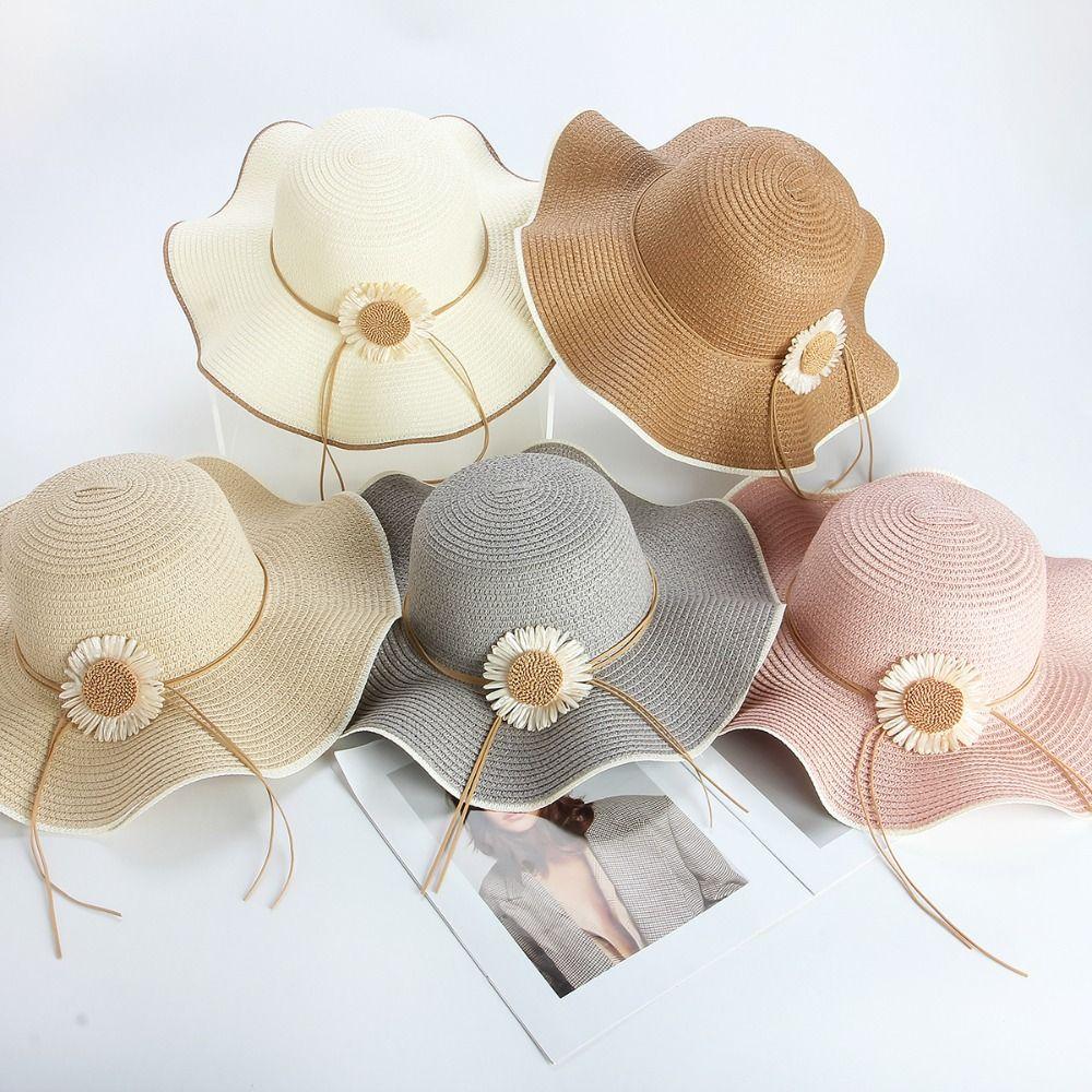 Spring Summer Folding Straw Hats Sun Flower Women's Sun Hat Fashion Bohemian Straw Hat  Girls