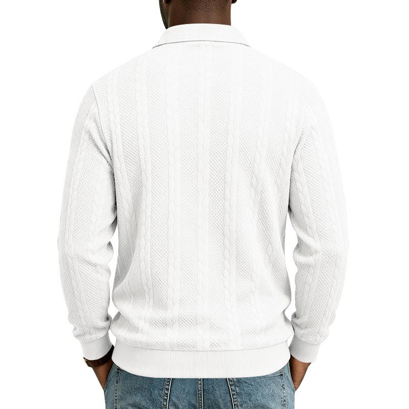 Men S Autumn Simple Polo Sweatshirt Long Sleeve Knit Solid Color