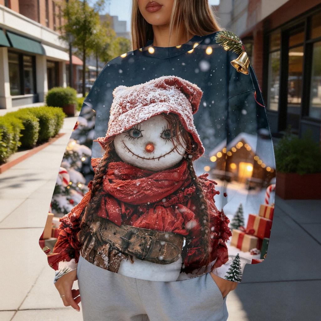 Women's Trendy Christmas Print Crewneck Sweatshirt Lightweight Casual Holiday Pullover