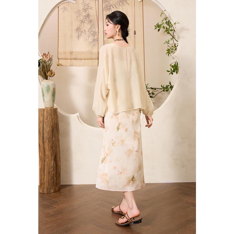 Sancai Plus Size New Chinese Style Two-Piece Blouse & Camisole Dress Set