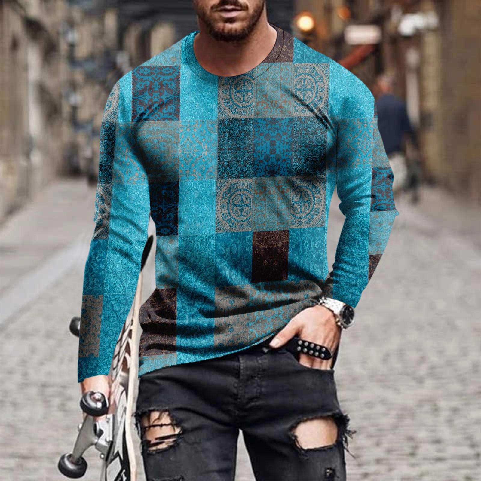 

Муж. Футболка Графика Абстракция Шея Одежда Одежда На открытом воздухе Длинный рукав С принтом Модельер Винтаж S синий