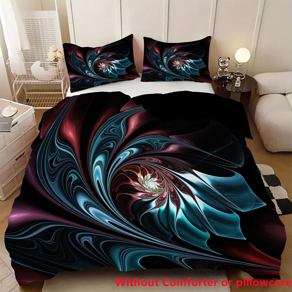 Water Wave Colorful Kit Washed 3D Printing Digital Flower Quilt Set Three-Piece Breathable