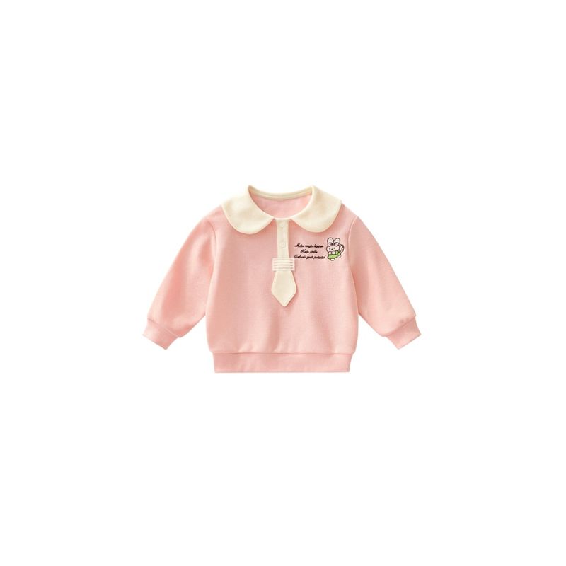 Sweatshirt for Spring and Autumn, Children s Clothing, Girls Doll Collar Long-Sleeve Top with Bunny Embroidery, Children s Color-Block Pullover Dmd2126 Powder 80
