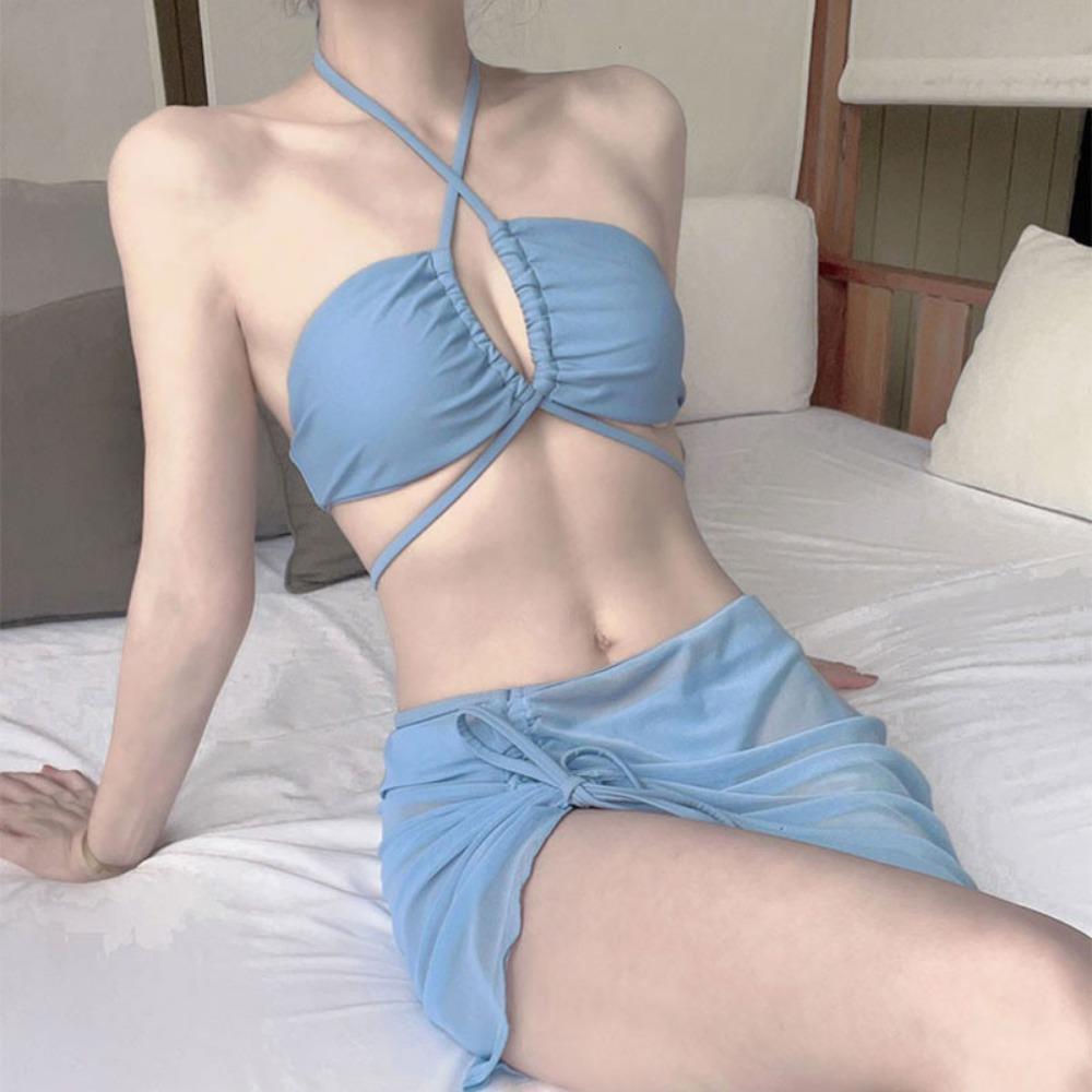 Sexy Strap Gauze Skirt Bikini Three-piece Set Gathers Beach Vacation Seaside Swimsuit